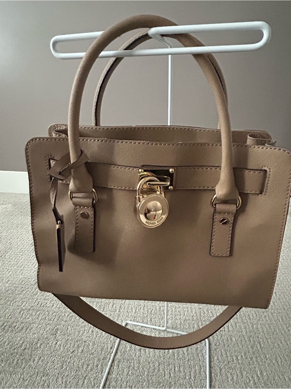 Michael Kors Taupe Leather Satchel with Gold Lock